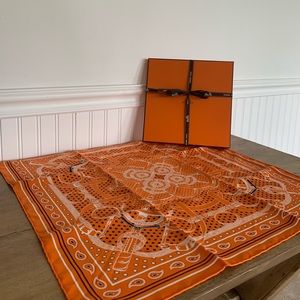 Authentic Hermès Silk Bandana 55cm | Signature Orange